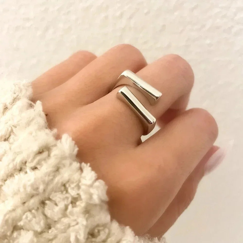 925 Sterling Silver Double Bar Ring Minimalist Chunky Bar Ring Band Adjustable